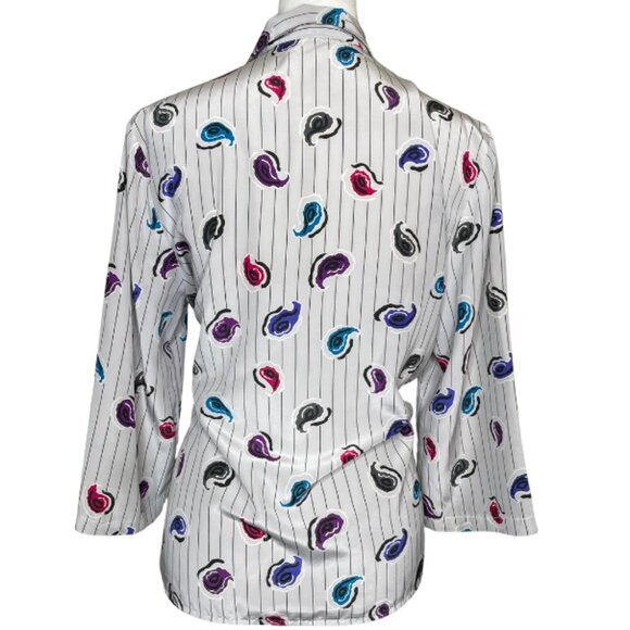 Women's Vintage Grey Collared Button Down Blouse Top Artsy Striped Size XL - Picture 2 of 8